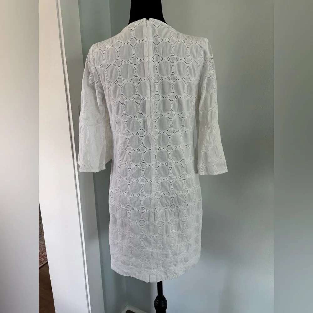 J. Crew trumpet sleeve eyelet shift dress XS white.